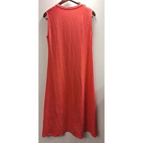 EILEEN FISHER Sleeveless Crew Neck Jersey Midi Dress Sz XS Coastal Beach Casual - Picture 2 of 4